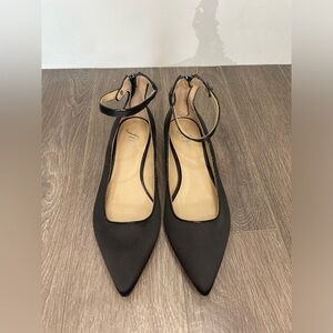 The Fix Black Satin Flats with Ankle Strap / size 7